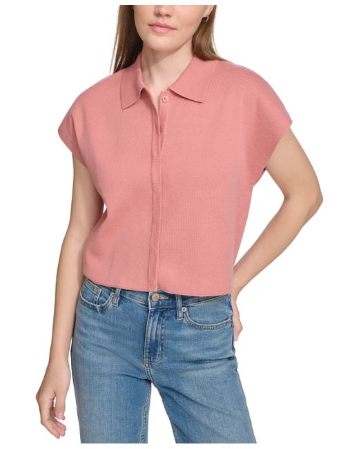 Calvin Klein Jeans Extended-Shoulder Covered-Placket Top