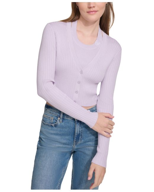 Calvin Klein Jeans Ribbed Button-Down Cropped Cardigan Sweater