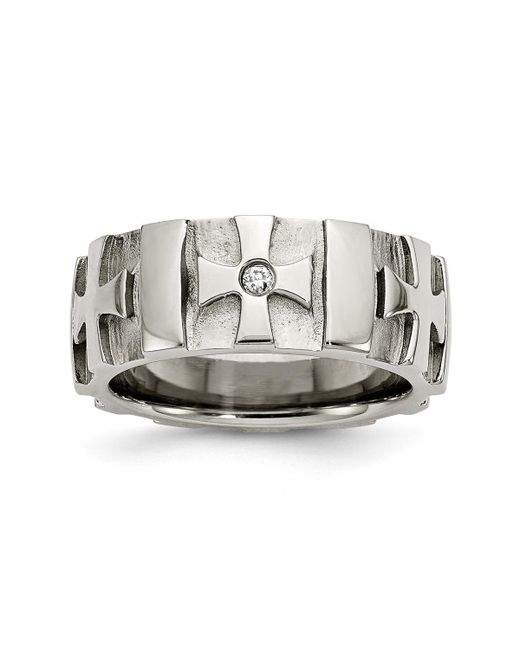 Chisel Brushed Cubic Zirconia Cross Band Ring