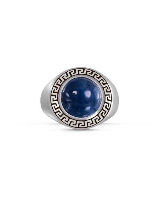 LuvMyJewelry Blue Apatite Gemstone Sterling Silver Signet Ring Black Rhodium