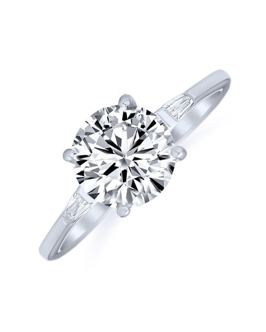 Bling Jewelry Classic Timeless Simple 3CT Round Aaa Cz Brilliant Cut Solitaire Engagement Ring For Baguette Side Stones Thin Band 925 Sterling