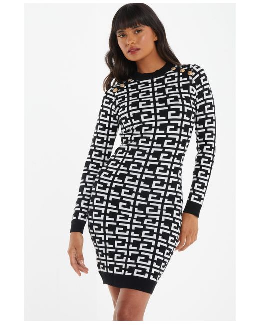Quiz Geometric Button Neckline Sweater Dress