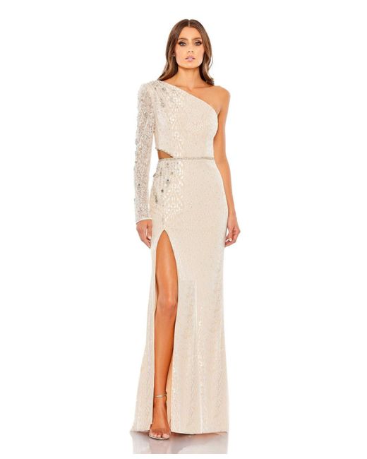 Mac Duggal Embellished One Sleeve Cut Out Gown