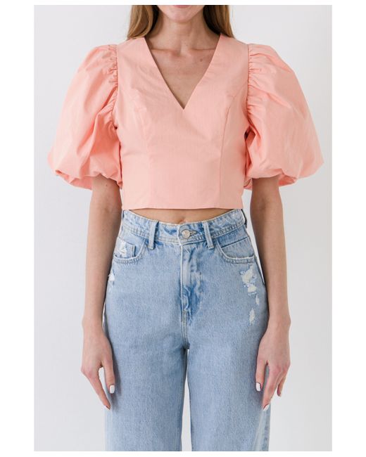 Endless Rose Exaggerated Sleeve Crop Top