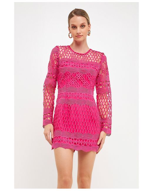 Endless Rose Long Sleeve Crochet Mini Dress