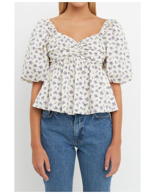 English Factory Floral Puff Sleeve Top