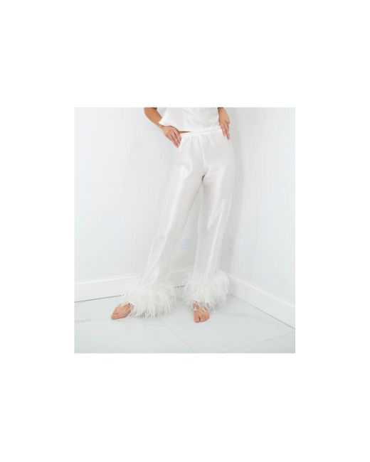 Le Laurier Bridal Silk Pant Ostrich Feather Trim Hem Collection