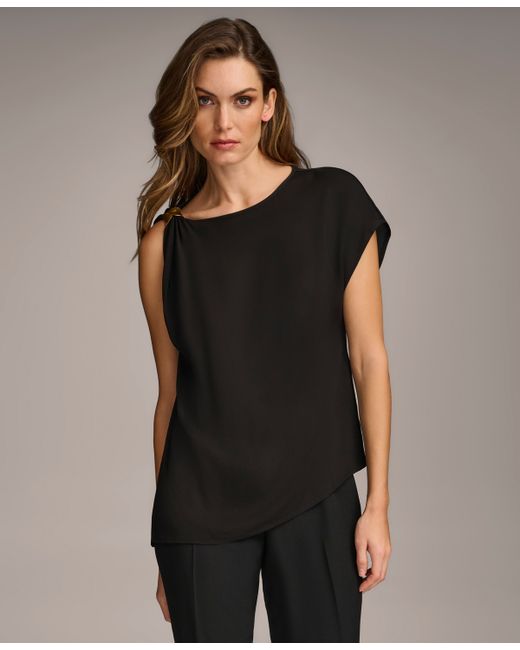 Donna Karan One-Sleeve Top With Hardware Detail