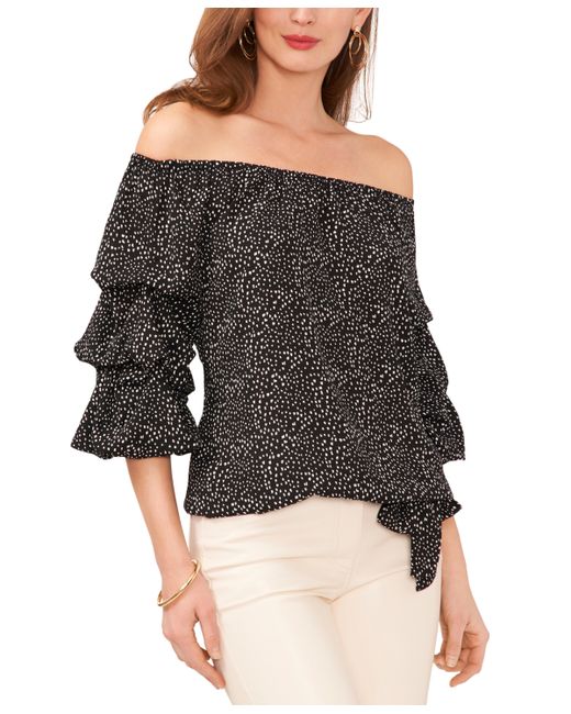 Vince Camuto Printed Off The Shoulder Bubble Sleeve Tie Front Blouse