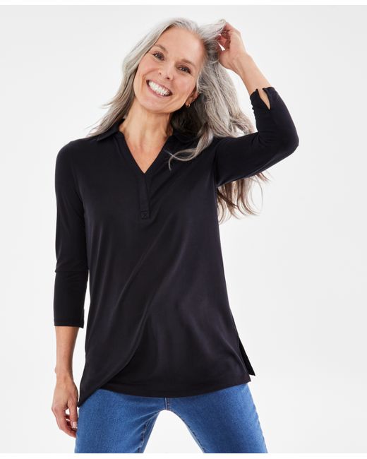 Style & Co Petite Collared 3/4-Sleeve Top Created for