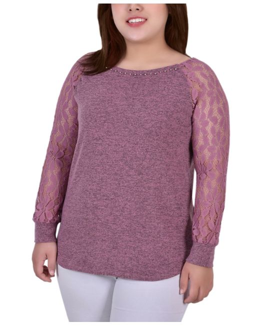 Ny Collection Plus Long Lace Sleeve Top
