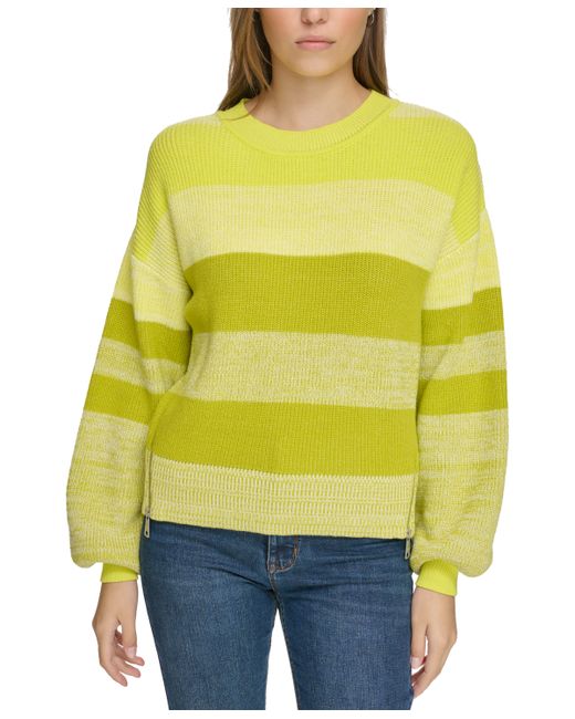 Dkny Striped Side-Zip Blouson-Sleeve Sweater