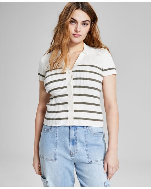 And Now This Striped Ribbed Polo Short-Sleeve Sweater Created for