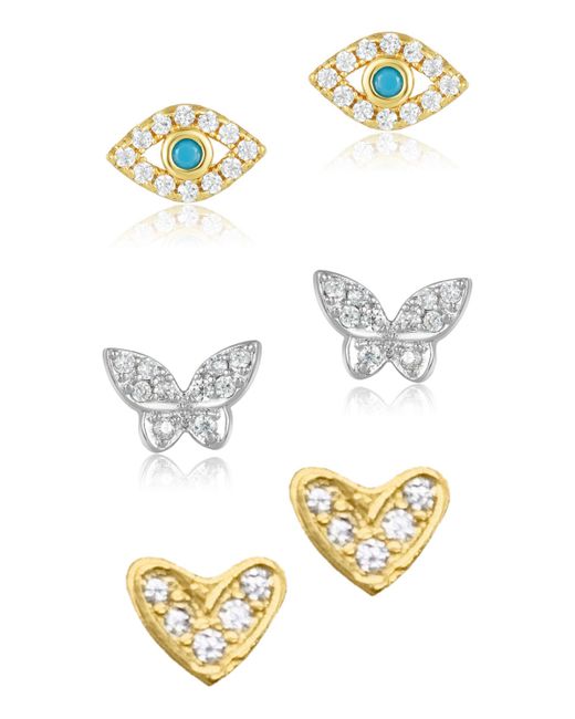 Adornia Heart Evil Eye and Butterfly Stud Earring Set