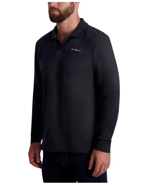 Karl Lagerfeld Signature Logo Long Sleeve Knit Johnny Collar Polo Shirt