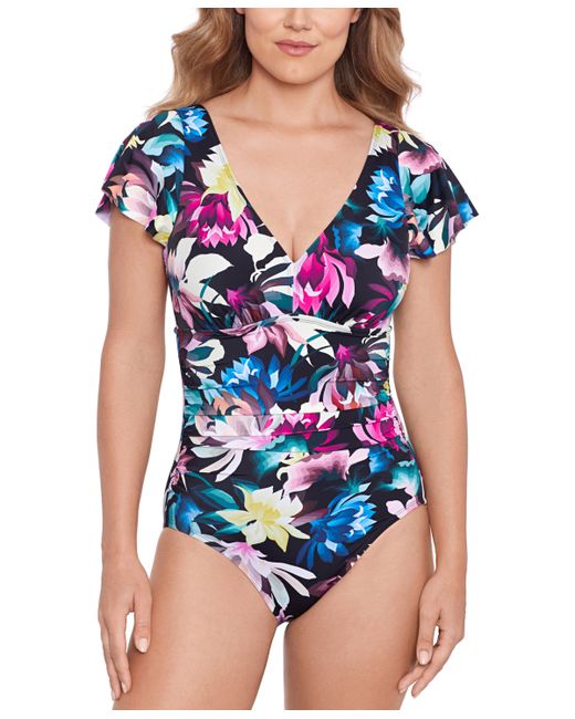 Swim Solutions Print Flutter-Sleeve One-Piece Swimsuit Created for