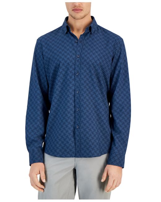 Alfani Regular-Fit Houndstooth Stretch Shirt Created for