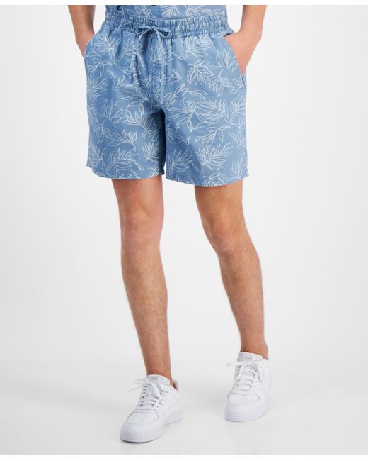 Sun + Stone Charlie Relaxed-Fit Palm Leaf-Print 7 Shorts Created for