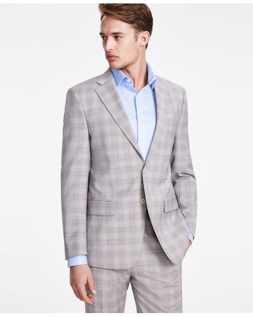 Calvin Klein Slim-Fit Wool Blend Stretch Plaid Suit Separate Jacket