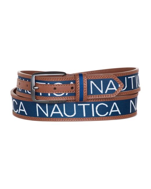 Nautica Logo Ribbon with Leather Trim Belt