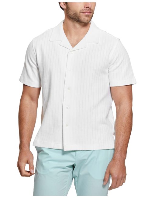 Guess Toledo Ribbed-Knit Short-Sleeve Button-Down Camp Shirt