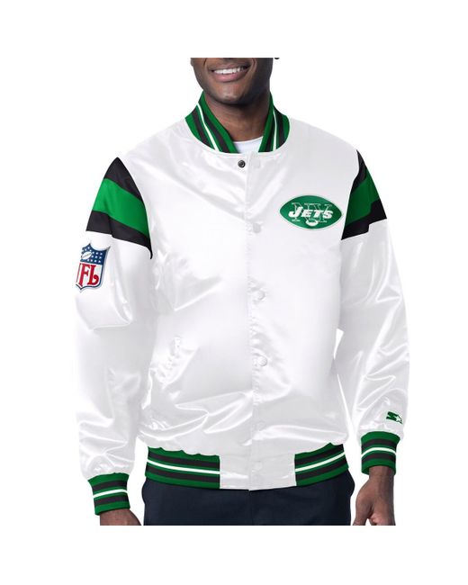 Starter Green Distressed New York Jets Vintage-Like Satin Full-Snap Varsity Jacket