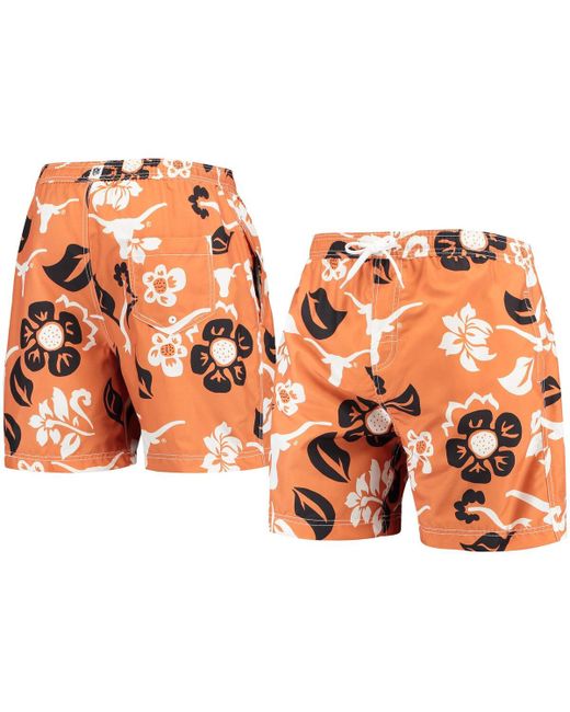 Wes & Willy Texas Longhorns Floral Volley Logo Swim Trunks