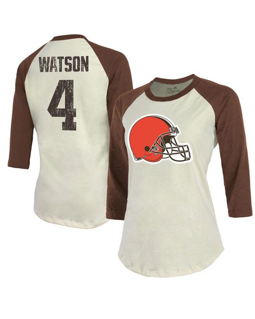 Majestic Threads Deshaun Watson Brown Cleveland Browns Name Number Raglan 3/4 Sleeve T-shirt