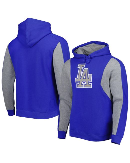 Mitchell & Ness Heather Los Angeles Dodgers Colorblocked Fleece Pullover Hoodie