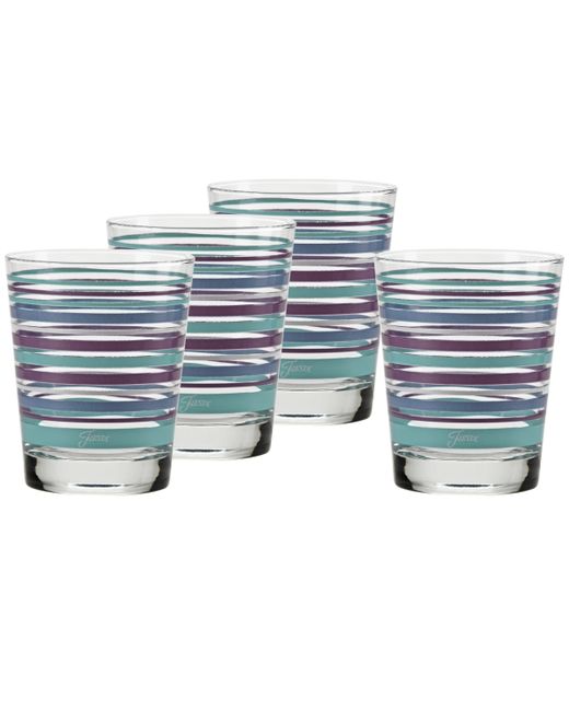 Fiesta Coastal Stripes 15-Ounce Tapered Double Old Fashioned Dof Glass Set of 4 Lapis Mulberry and White