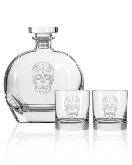 Rolf Glass Sugar Skull 3 Piece Gift Set Whiskey Decanter And Rocks Glasses