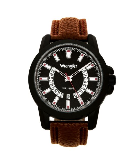 Wrangler Watch 46MM Ip Black Sandblasted Case and Bezel Dial White Beige Index Markers Dual Crescent Cutouts For Date Function An