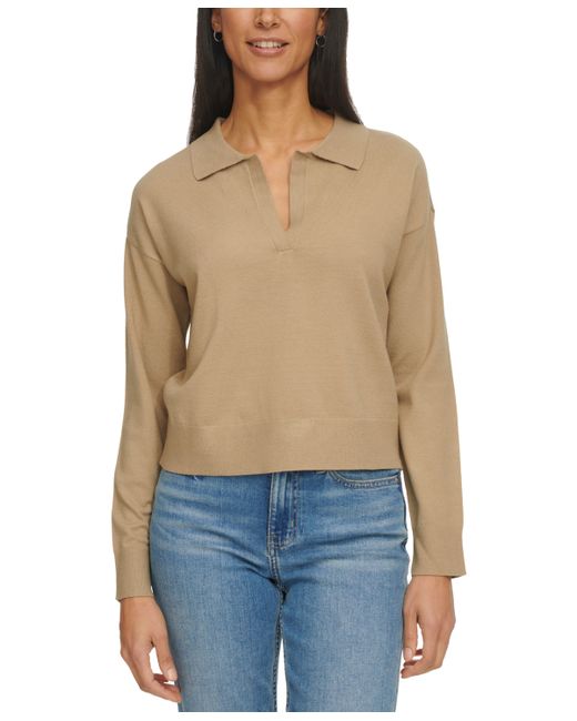 Calvin Klein Jeans Long Sleeve Polo Collar Top