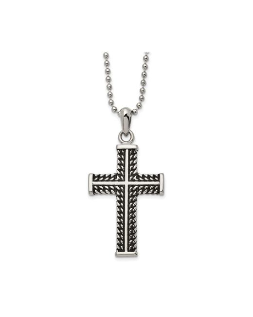 Chisel Antiqued Chain Design Cross Pendant Ball Necklace
