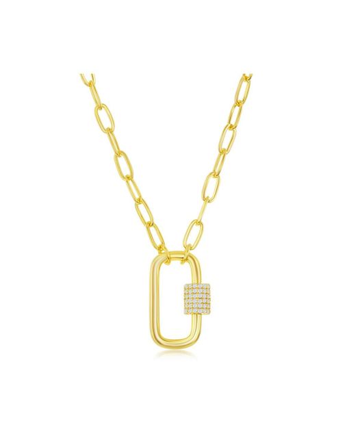 Simona or Plated Over Cz Oval Carabiner Paperclip Necklace
