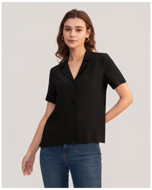 LilySilk V Neck Half-Sleeve Notch Silk Shirt