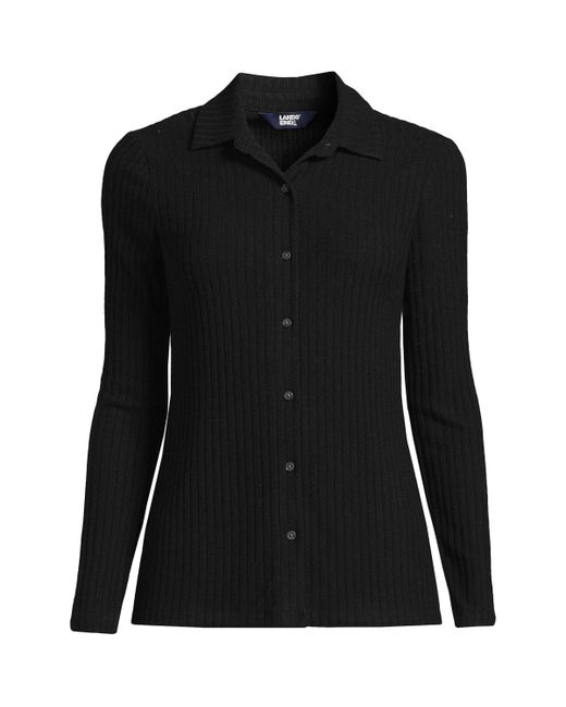 Lands' End Long Sleeve Wide Rib Button Front Polo Shirt