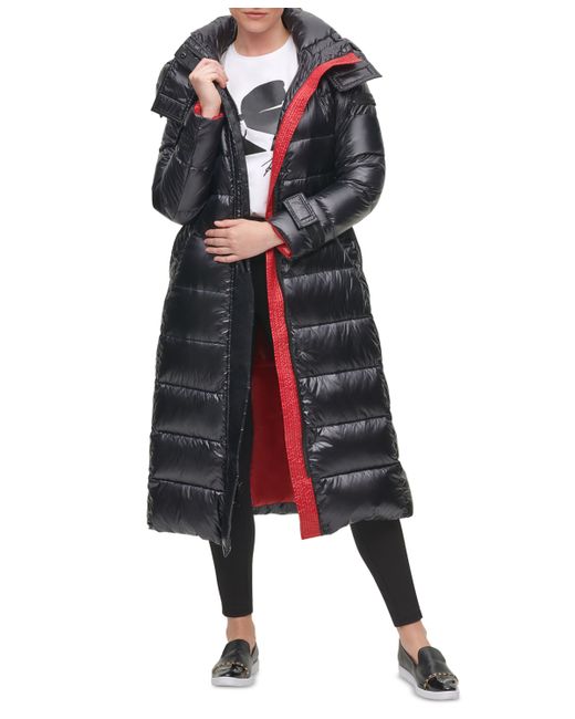 Karl Lagerfeld Belted Hooded Down Puffer Coat