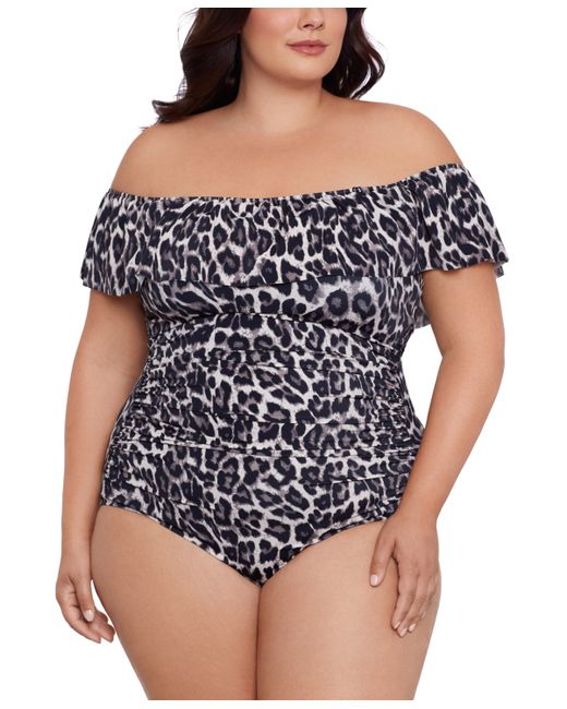 Swim Solutions Plus Cheetah-Print Off-The-Shoulder One piece Swimsuit Created for