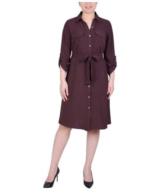 Ny Collection Long Roll Tab Sleeve Shirtdress
