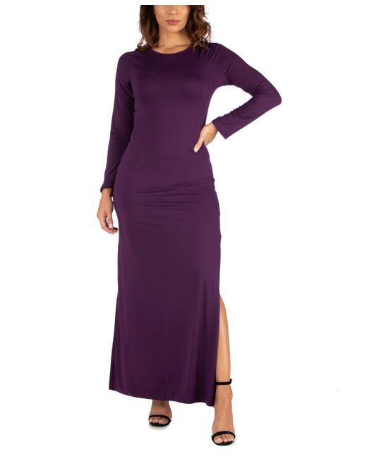 24seven Comfort Apparel Long Sleeve Side Slit Fitted Maxi Dress
