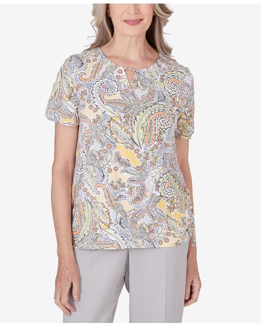 Alfred Dunner Petite Charleston Paisley Ruched Top