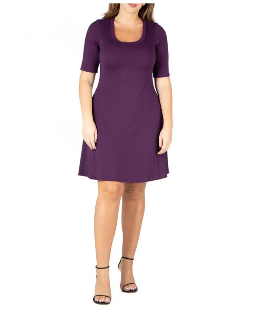 24seven Comfort Apparel Plus Fit and Flare Elbow Sleeves Dress
