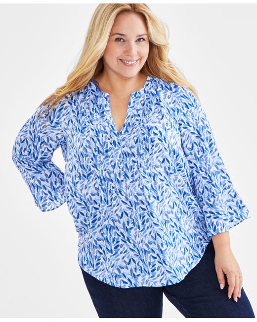 Style & Co Plus Printed Pintuck Blouse Created for