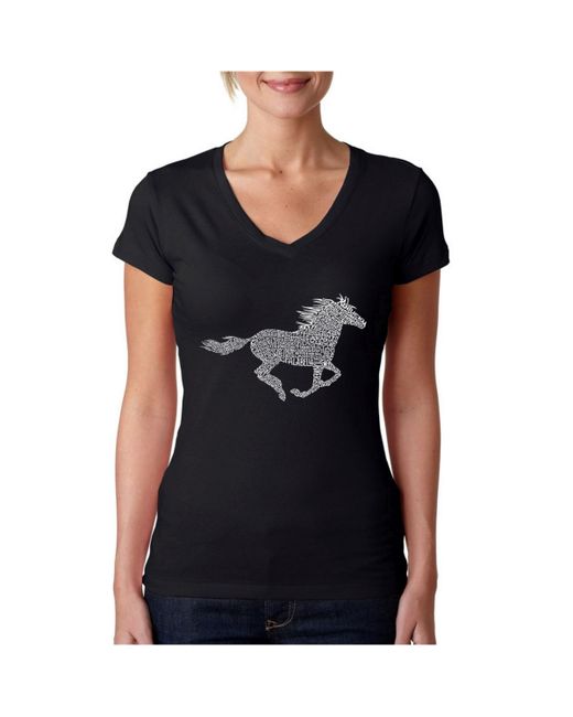 La Pop Art Word Art V-Neck T-Shirt Horse Breeds