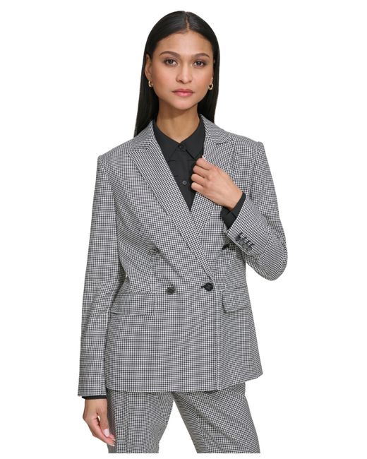 Karl Lagerfeld Gingham Double-Breasted Blazer Soft White
