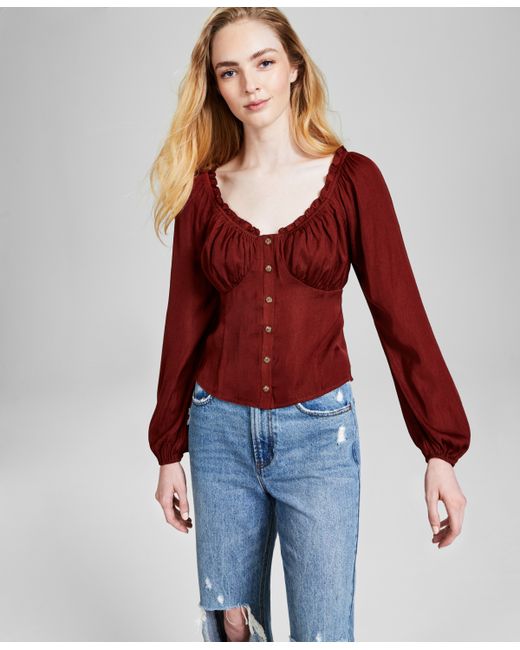 And Now This Blouson-Sleeve Button-Front Top Created for