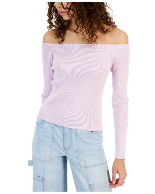 Hooked Up By Iot Juniors Off-The-Shoulder Ribbed Sweater