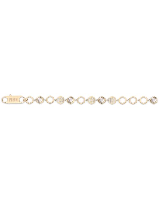 Philipp Plein Gold-Tone Ip Stainless Steel Crystal Hexagon Logo Flex Bracelet