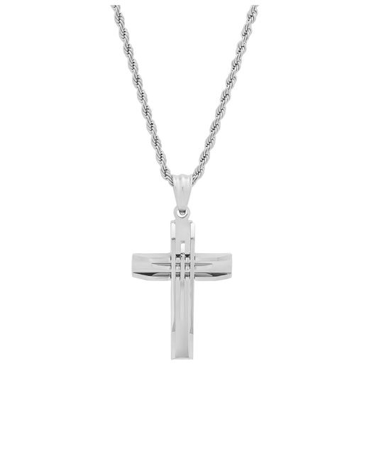 SteelTime Stainless Steel Cut Accented Cross Pendant